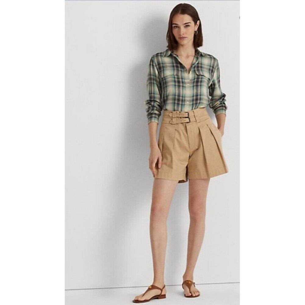 Women's Lauren Ralph Lauren Oversized Plaid Twill Shirt Buttery Soft Size Large